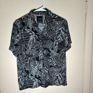 Black and White Plant Print Button Down Shirt